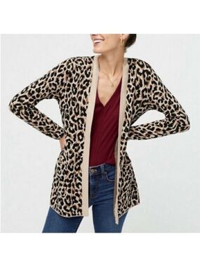 🟣4/$20 J. Crew Leopard Print Open Front Cardigan M Cotton